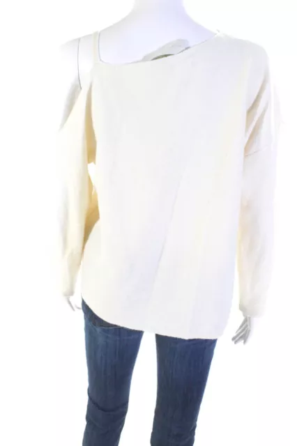 Michelle Mason Women's Wool Long Sleeve Cold Shoulder Sweater Cream Size S 3