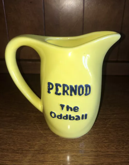 PERNOD THE ODDBALL Vintage Barware Liquor Pitcher Yellow with Navy Lettering
