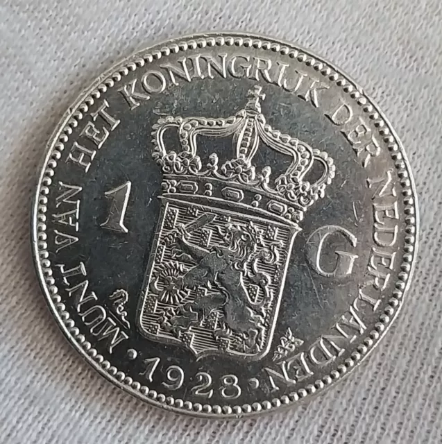 Cleaned Netherlands 1928 Gulden CHEAP SILVER FREE POST 0.72 PURITY