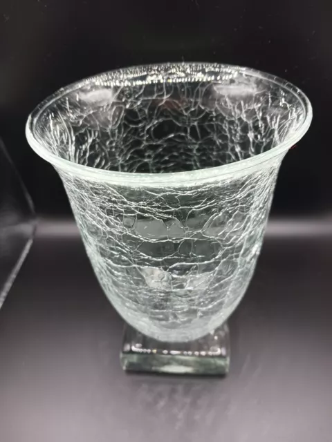 superbe ancien vase en verre craquelé vintage hauteur 17 cm