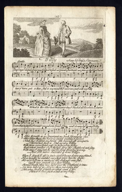 Rare Antique Print-WILLY-OLD ENGLISH SONG-Stevenson-Welcker-1760