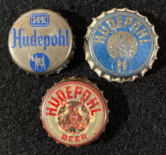 3 Hudepohl Cork Lined Beer Bottle Cap Cincinnati Ohio Crowns Kentucky Tax Ky Old