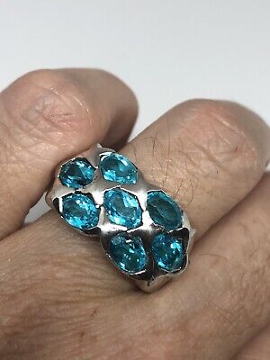 Vintage Blue Topaz Ring 925 Sterling Silver Size 6.75