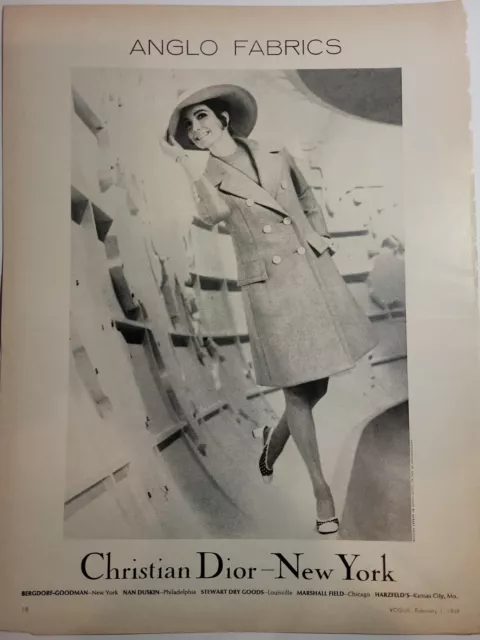 1969 women's Christian Dior New York Anglo Fabrics Premier coat vintage ad