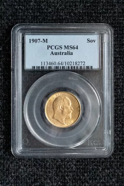 1907 EDWARD VII GOLD FULL SOVEREIGN Australia Melbourne PCGS mint MS64 choice