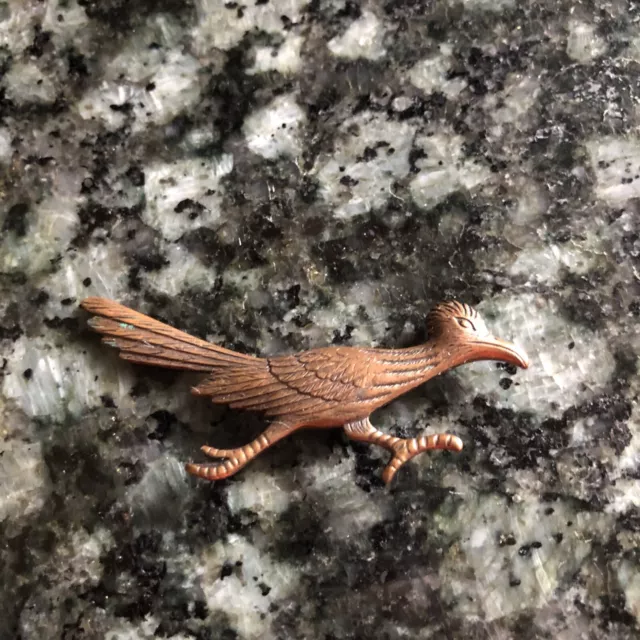 Vintage Stamped Copper Running Roadrunner Bird 2.5" Brooch Pin Unsigned