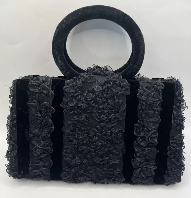 Beautiful Vintage Black Ruffled Evening Bag Purse I. Magnin Judith Leiber