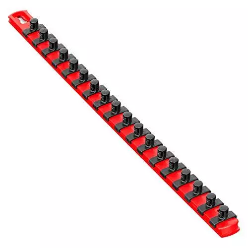 Ernst 8401M 18 Magnetic Socket Organizer with 18 Twist Lock Clips - Red - 3/8