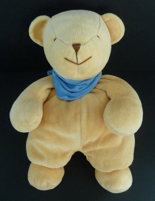 H6. DOUDOU PELUCHE COMPTINE OURS beige orange bandana foulard bleu 29cm TTBE