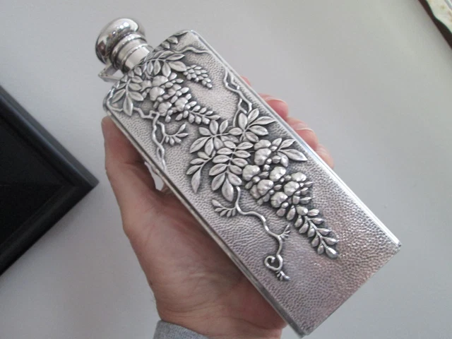 FABULOUS Antique   STERLING - JAPANESE - FLASK by YOKOHAMA w/ WISTERIA Patten