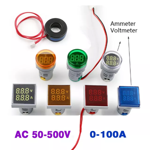 AC 50-500V 0-100A 220V Digital LED Voltmeter Ammeter Voltage Meter Multicolor
