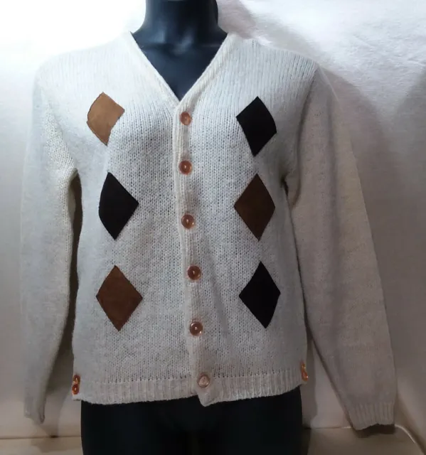 Vntg Brian Mat Neil Wool Sweater Cardigan Men's Large Tan Mohair 1950s Knit Sz S