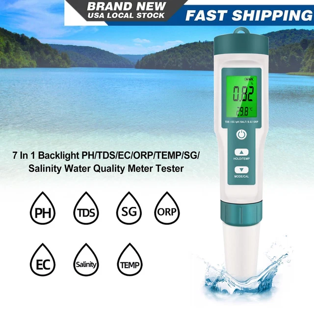 7 In 1 Backlight PH/TDS/EC/ORP/TEMP/SG/Salinity Water Quality Meter Tester V1 UF