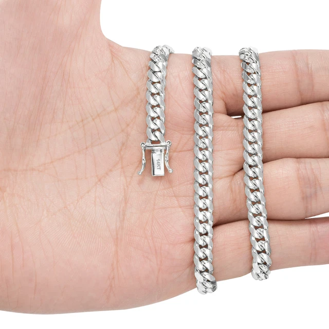 14K White Gold Solid Mens 5mm Miami Cuban Link Chain Necklace Box Clasp 18"-30" 14K White Gold Solid Mens 5mm Miami Cuban Link Chain Necklace Box Clasp 18"-30"