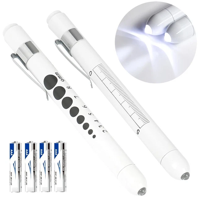 Medical Pen Light w/Pupil Gauge-Nurses, Students, Doctors-Includes Batteries-2PK