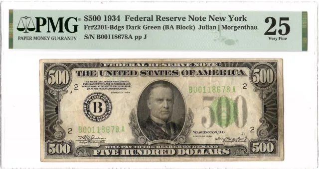 USA Banknote 1934 Federal Reserve Note New York 500 Dollars, PMG 25, Fr#2201