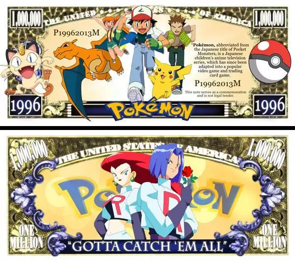 Pokemon Million Dollar Bill Play Funny Money Novelty Note with FREE SLEEVE