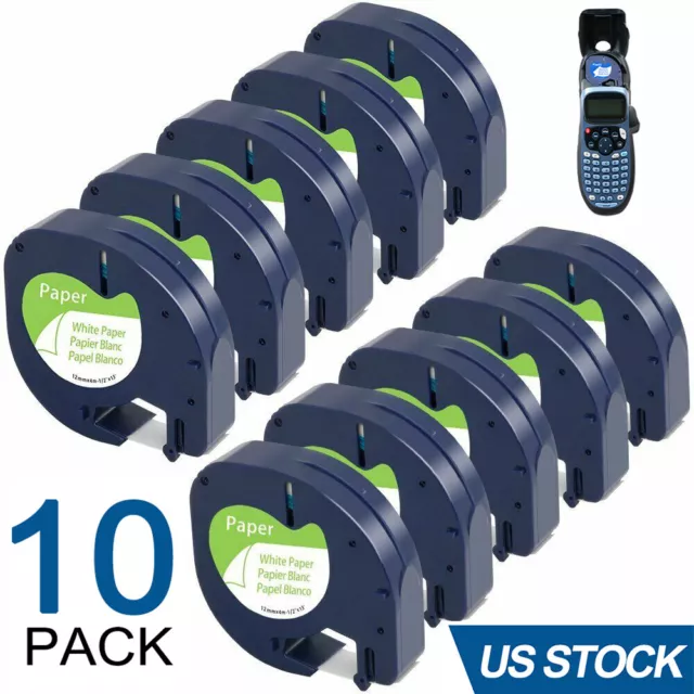 10PK DYMO LetraTag Refills Tape 12mm 91330 Compatible for LT-100H White Paper