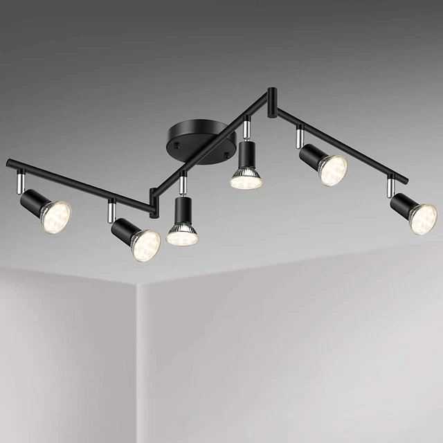 LED 6 Light Track Lighting Kit, Black 6 Way Ceiling Spot Lighting, 6 X
