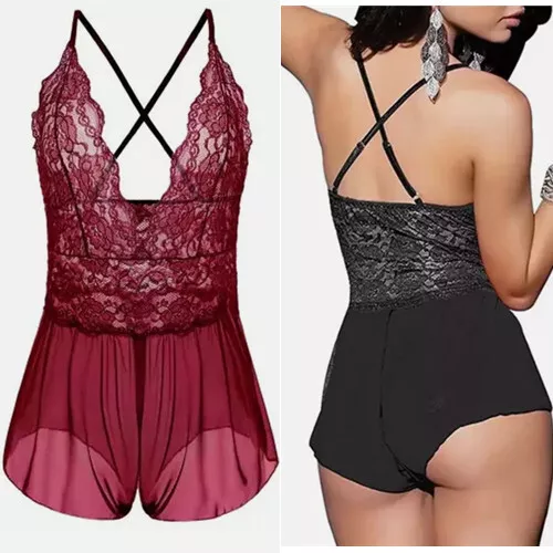 Sexy crotchless lingerie nightwear sleepwear one piece size 6-26 UK seller