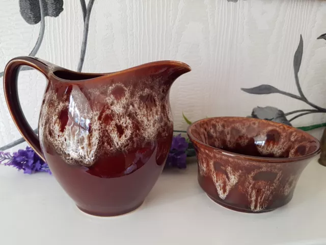 Vintage Kernewek Pottery Milk Jug & Sugar Bowl Cornish Honeycomb Drip Glaze