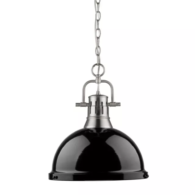 Golden Lighting-3602-L PW-BK-Duncan - One Light Chain Pendant Black