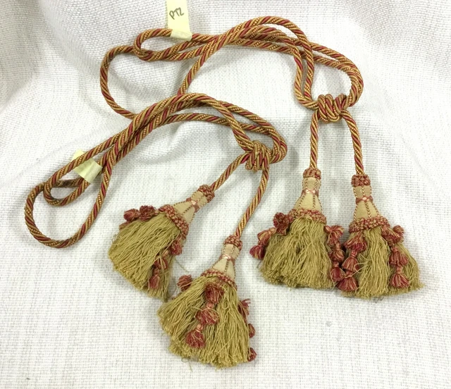 Antique Pair of French Silk Passementerie Tassel Drapery Curtain Tiebacks Red