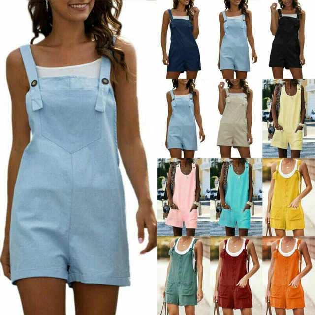 Plus Size Women's Loose Shorts Jumpsuit Dungaree Summer Mini Overalls Romper US