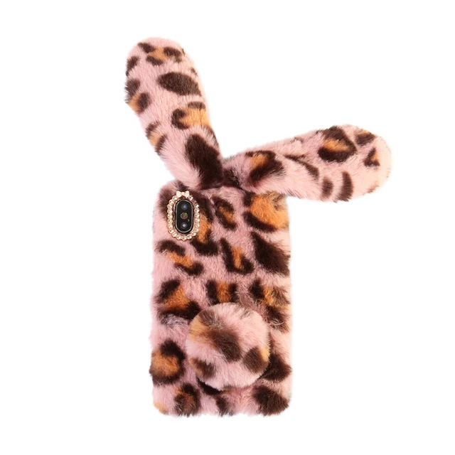 Peluche Lapin Cas De Téléphone De Mode Strass Hiver Garder Chaud