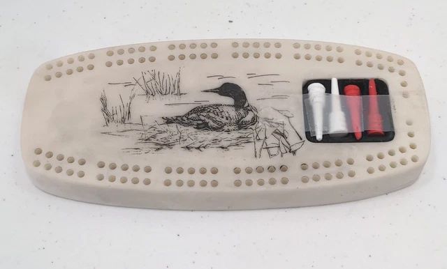Cribbage Board Faux Marble Duck Image 7" Vintage Game BT7