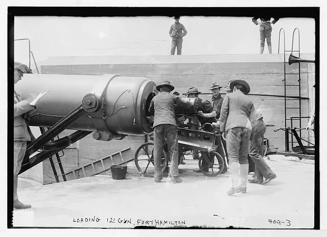 Loading 12' gun Fort Hamilton c1900 Large Historic Old Photo