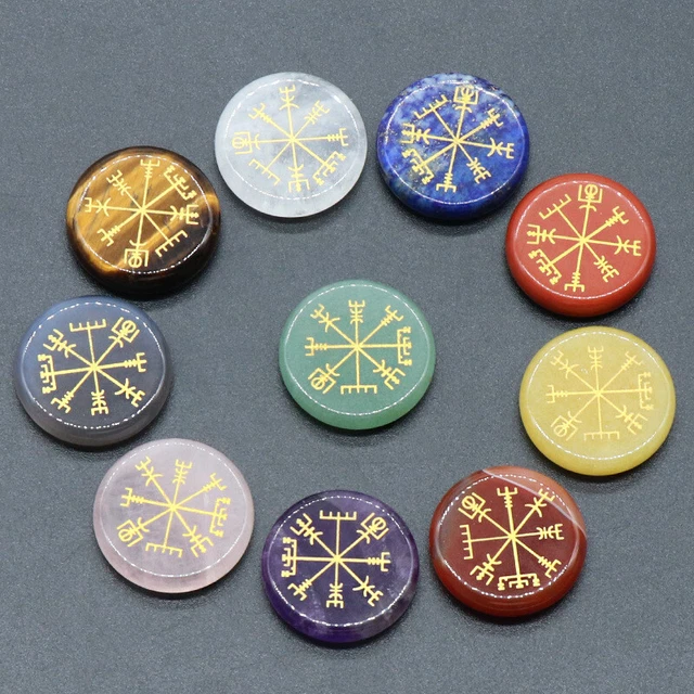 10pcs 25x6mm 7 Chakra Symbol Healing Reiki Mixed Stone Quartz Crystal Decor