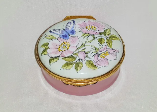 Crummles English Enamels Trinket Box ~ Dog Roses And Butterfly