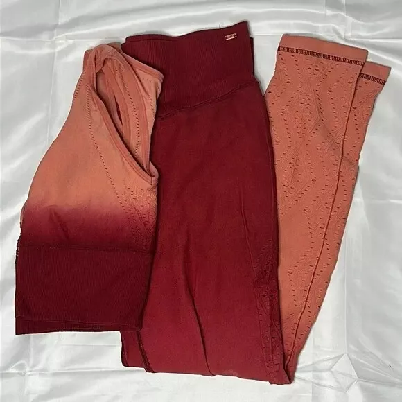PINK Victoria's Secret Pink and red dip dye workout set leggings size large GUC