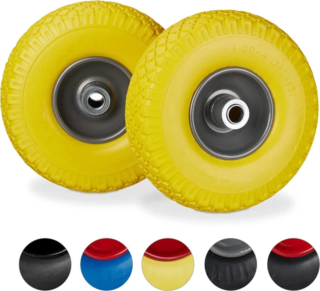 Relaxdays 2 X Hand Truck Tyre, Non-Flat Solid Rubber Wheels, 3.00-4”, 20Mm Axle,