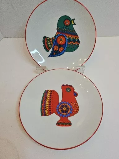Lot (2) Vintage Bareuther Waldsassen Bird Rooster Plates Germany Mid-century