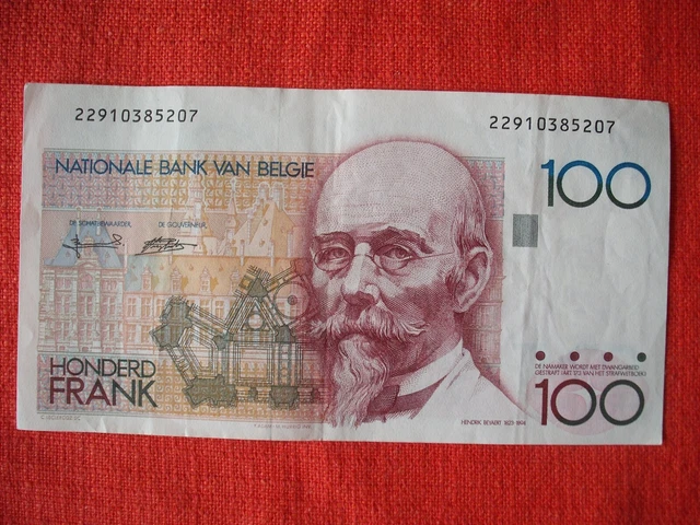 Notaphily NATIONALE BANK VAN Belgie 100 Frank Note No 22910385207 Rare Vintage ...