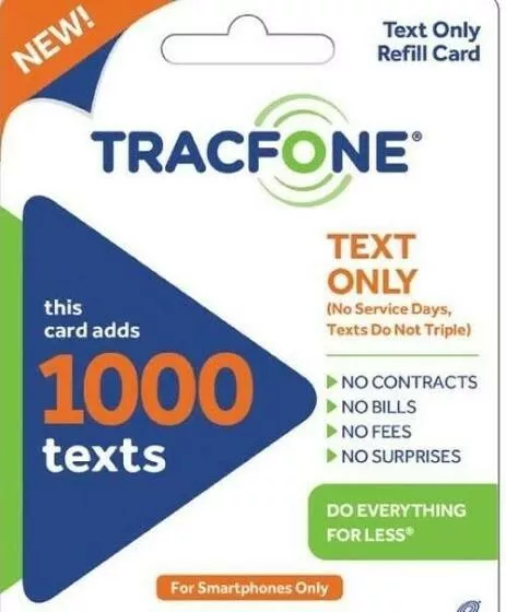 TRACFONE (Text Only) 1000 TEXTS for Smartphone . Delivered thru eBay messaging.