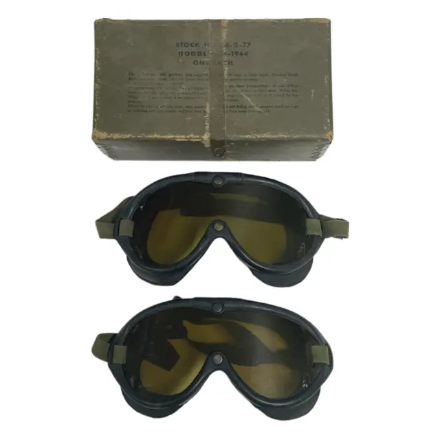 U.S. Navy Army Military World War 2 WW II Aviator Pilot Goggles & Box M-1944