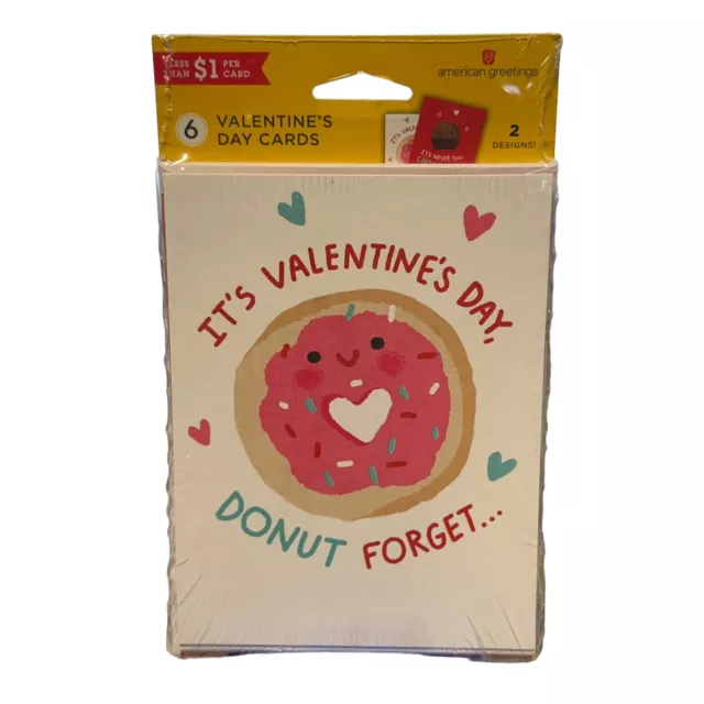 American Greetings 6 Pack Valentine’s Day Cards & Envelopes Donut Forget