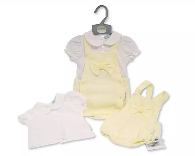 Baby Girls Bow Dungaree Romper Set White Blouse ~ Spanish Style ~ Lemon ~ abg 3