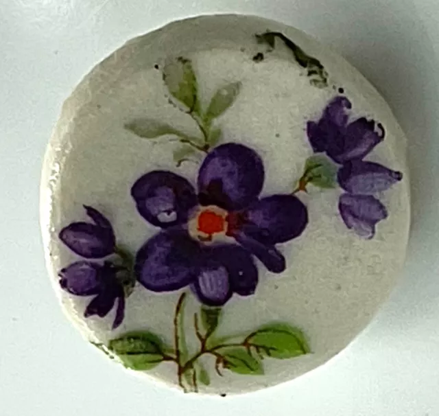 Vintage Ceramic Purple Flowers Transfer Small Floral Button