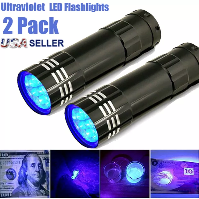 2X UV LED Flashlight Ultra Violet Blacklight Light Tactical Inspection Torch 395