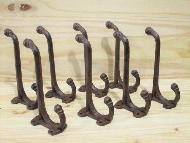 8 Large Harness Hooks Rack Coat Hat Rustic Cast Iron Barn Heavy Duty 7 1/2" Long