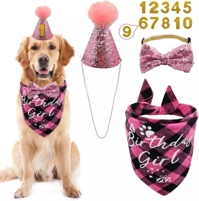 Dog Birthday Party Supplies,  Reusable Girl Dog Birthday Bandana Scarf Set, C...