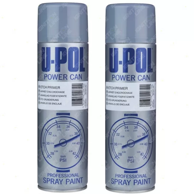 U-Pol Powercan Grey Etch Primer Spray Paint Aerosol Anti-Corrosive 500ml Can x 2