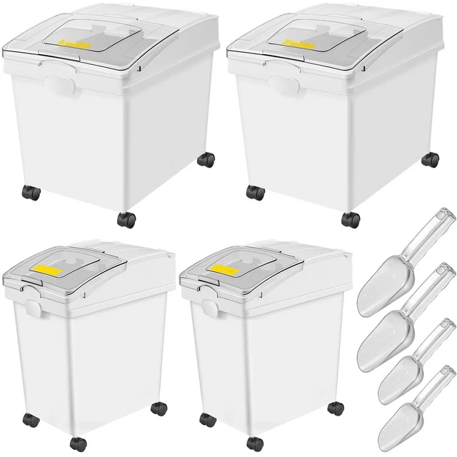 4 Pack Ingredient Bin 10.5/6.6 Gal w/ Scoop Commercial Food Storage for Kitchen