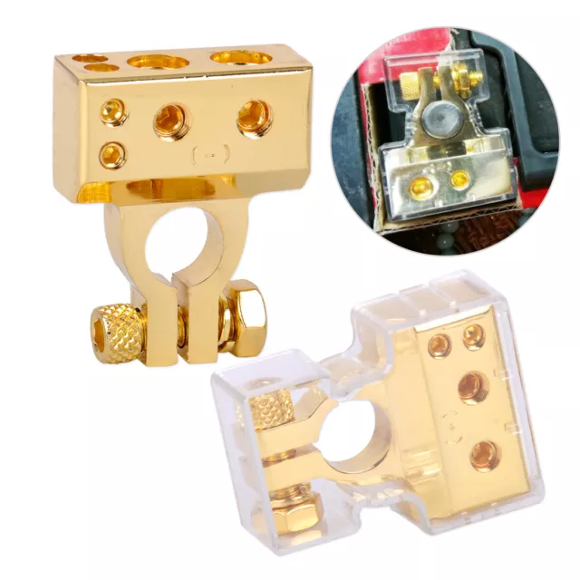 2X 2 4 8 AWG Gauge Car Positive Negative Battery Terminal Clamp Connector Gold