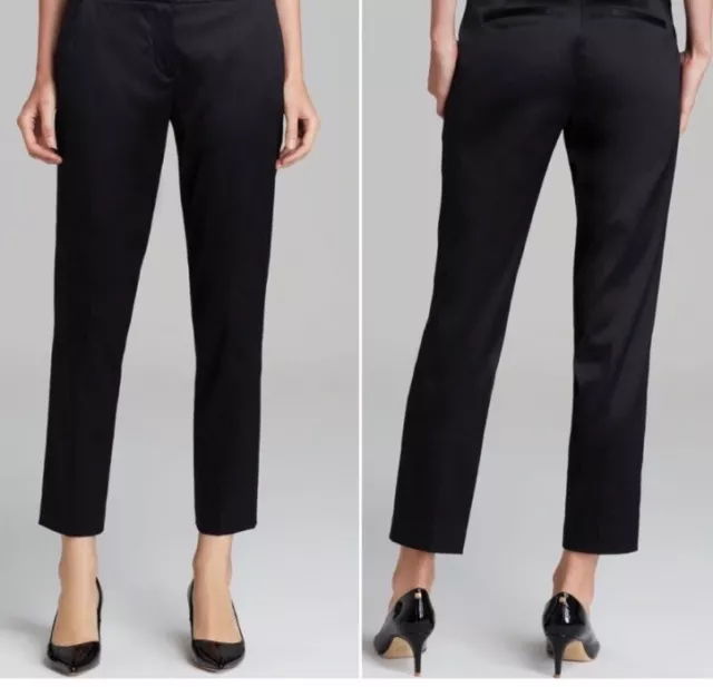 TORY BURCH Geoff Pants Ankle Cropped Zip Fly Silk Cotton Sateen Black Size 4 NWT