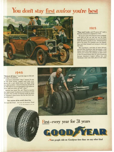 1946 Goodyear Tires antique & modern car tire test Vintage Print Ad